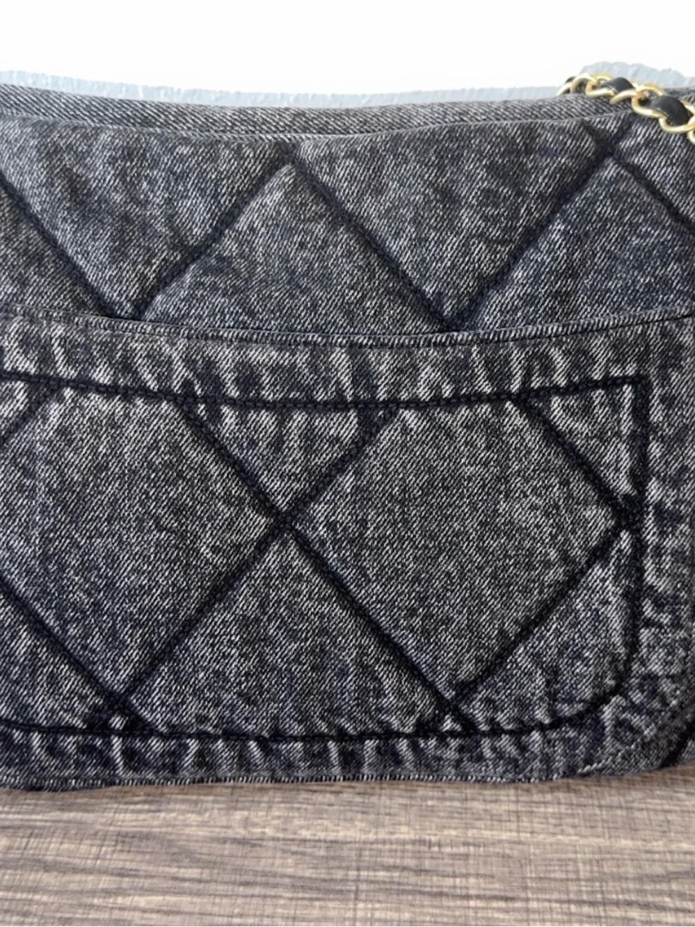 CHANEL Quilted Gray Shoulder Tote with Gold Chain Trim